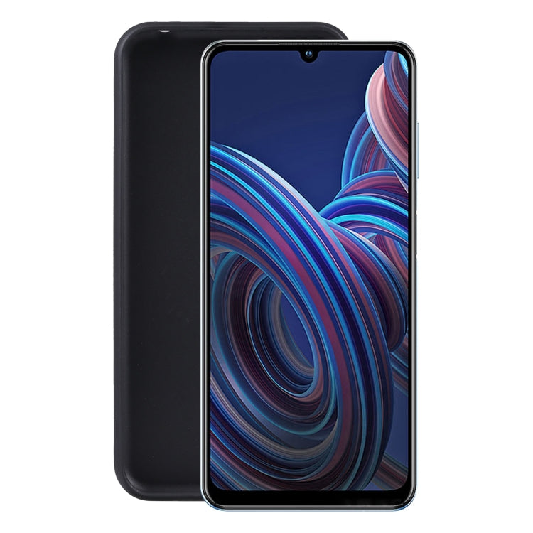 Black TPU phone case for a smartphone, with front cutout and camera opening