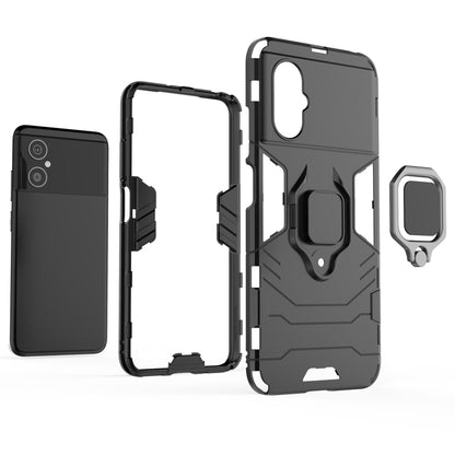 Black protective phone case set with magnetic ring holder and open cutouts