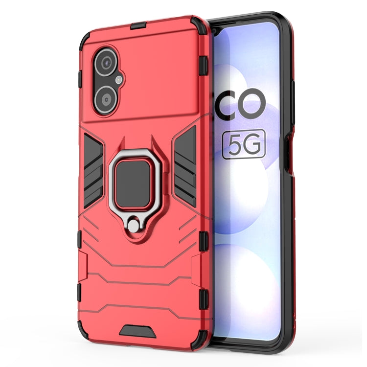 Red shockproof phone case with TPU bumper and magnetic ring holder