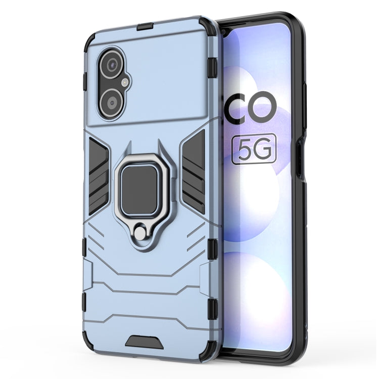 Blue shockproof phone case with TPU bumper and magnetic ring holder
