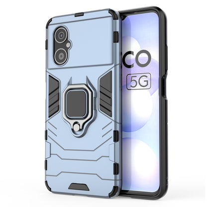 Blue shockproof phone case with TPU bumper and magnetic ring holder