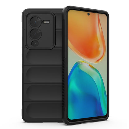 Rugged black phone case with raised edges and camera cutouts, front and back shown