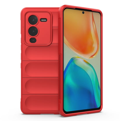 Rugged red phone case with raised edges and camera cutouts, front and back shown
