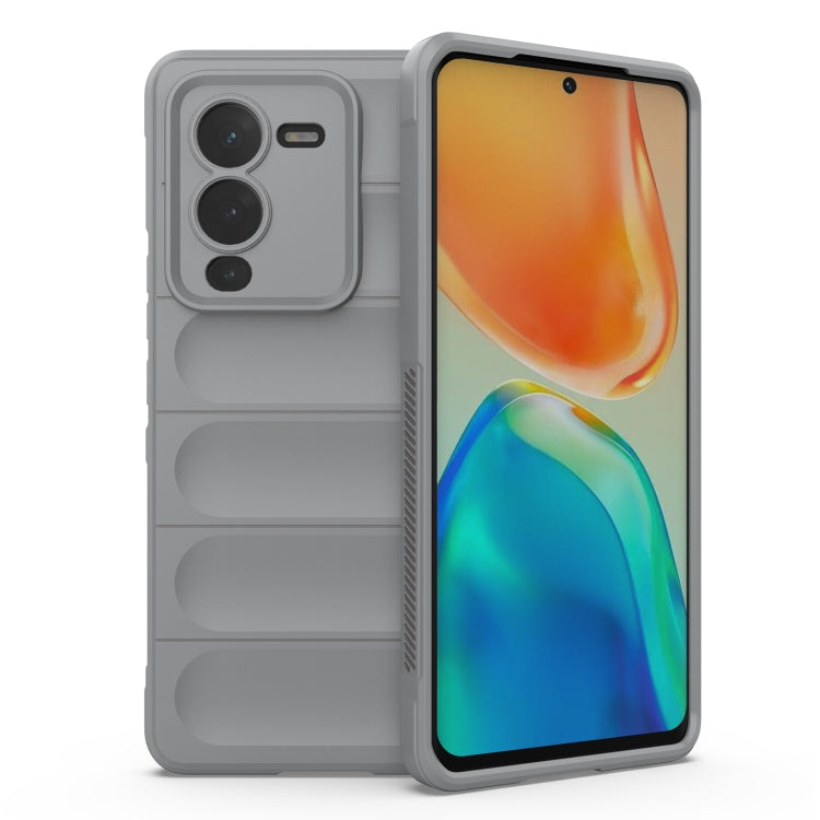 Rugged light gray phone case with raised edges and camera cutouts, front and back shown