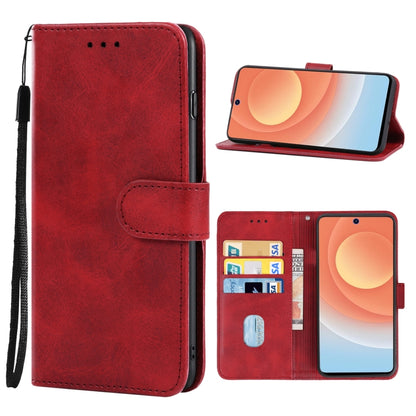 Red leather wallet phone case with flip cover and card slot, plus wrist strap