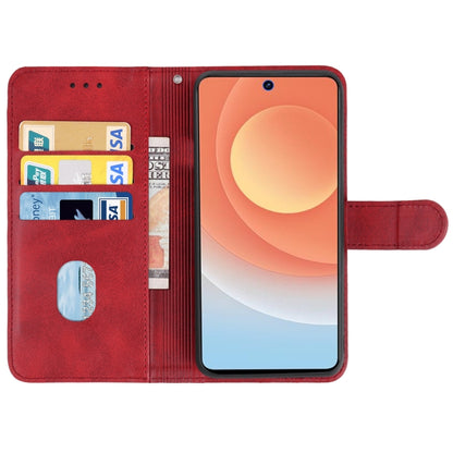 Red leather phone wallet case with interior card slots and flip cover