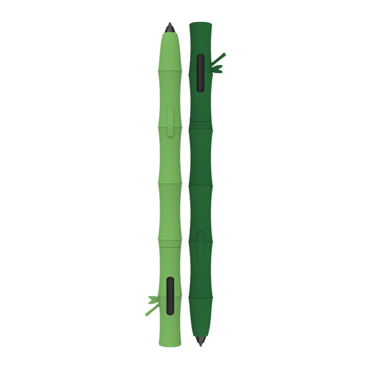 Light and dark green silicone gel stylus cases with open caps, pair view