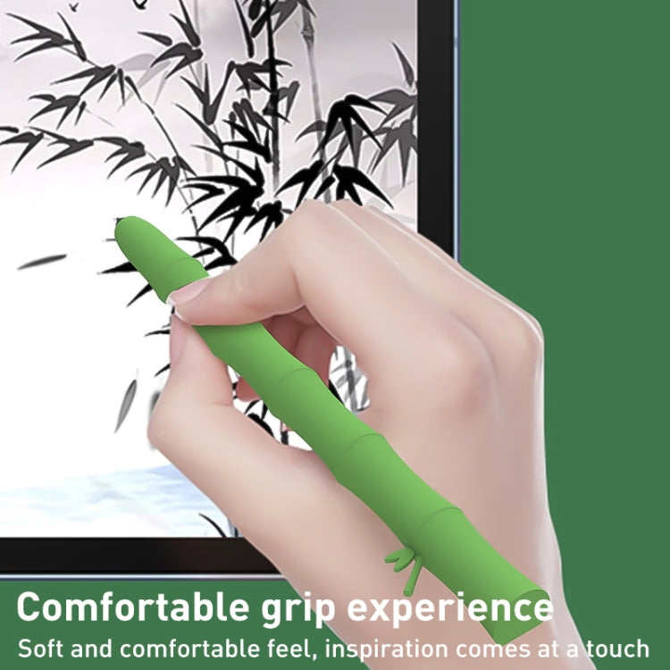 Light green silicone gel stylus case held by hand, open cap visible