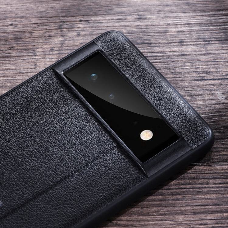 Leather-texture protective phone case with centered strap-like metal holder, black