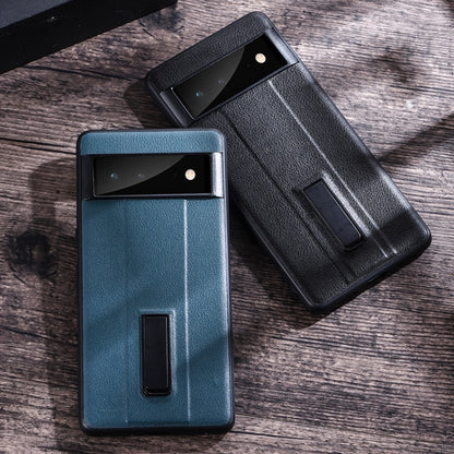 Black and blue leather-texture protective phone cases with metal holders and camera cutouts