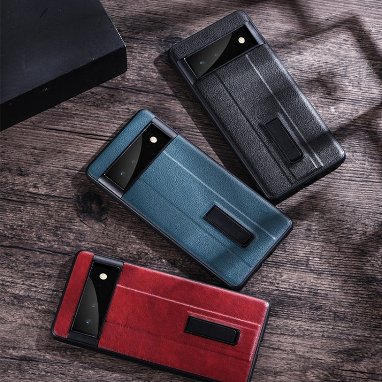 Blue, black, and red leather-texture protective phone cases with metal holders and camera cutouts