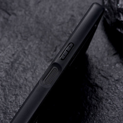 Black protective phone case side with button and port openings, shown at an angle.