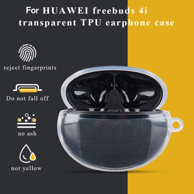 Transparent TPU earbud case cover with cutouts and keychain loop, dark black insert