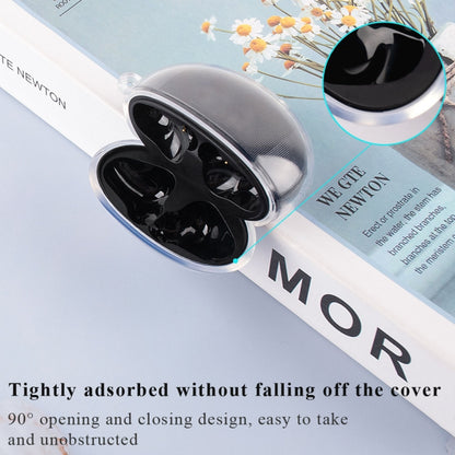 Transparent TPU earbud case cover with earbuds, snap-secure opening, keychain hole