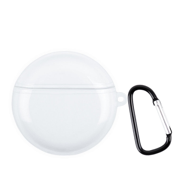 White clear TPU earphone case cover with keychain carabiner clip, round protective shell