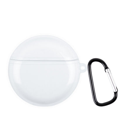 White clear TPU earphone case cover with keychain carabiner clip, round protective shell