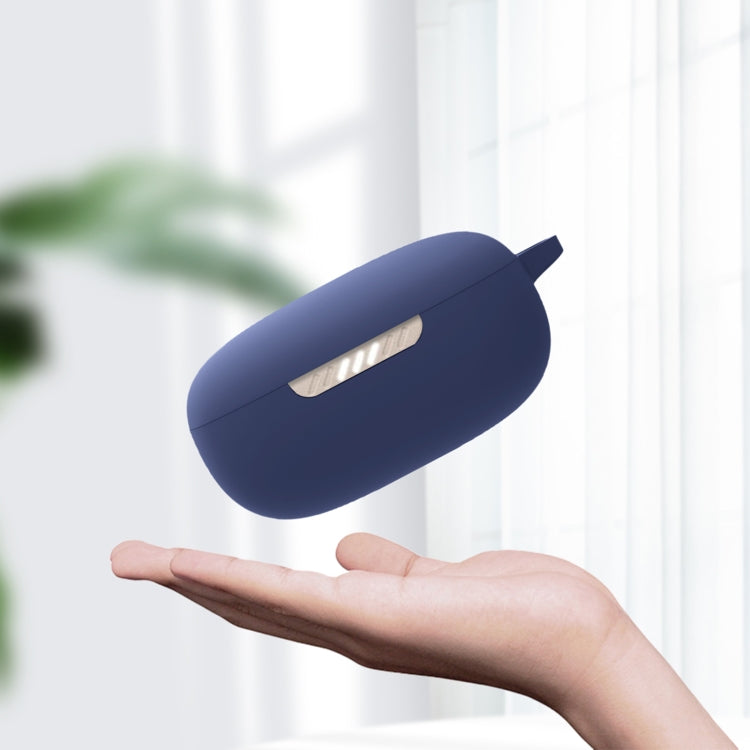 Navy silicone earbud protective case for JBL Live Pro+, closed with side loop
