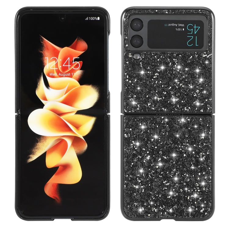 Glitter TPU phone case for Samsung Galaxy Z Flip4, black with silver sparkle