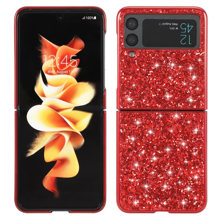 Red glitter TPU Galaxy Z Flip4 flip phone case with glossy sparkling finish
