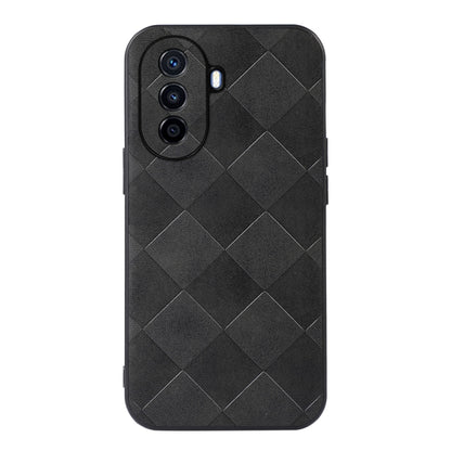 Black weave plaid PU phone case with diamond pattern and raised camera cutouts