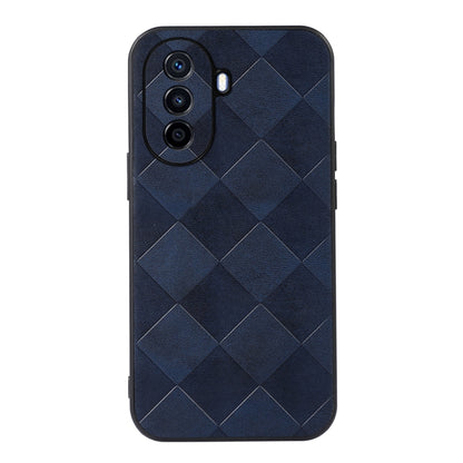 Blue weave plaid PU phone case with raised camera cutouts and diamond pattern