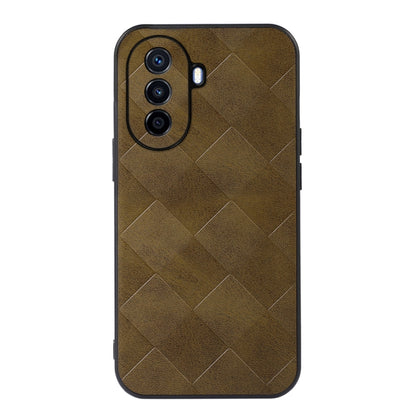 Brown weave plaid PU phone case with diamond quilt pattern and raised camera cutouts