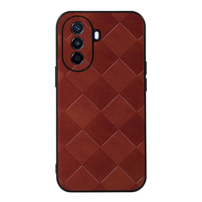 Red weave plaid PU phone case with diamond quilt pattern and raised camera cutouts