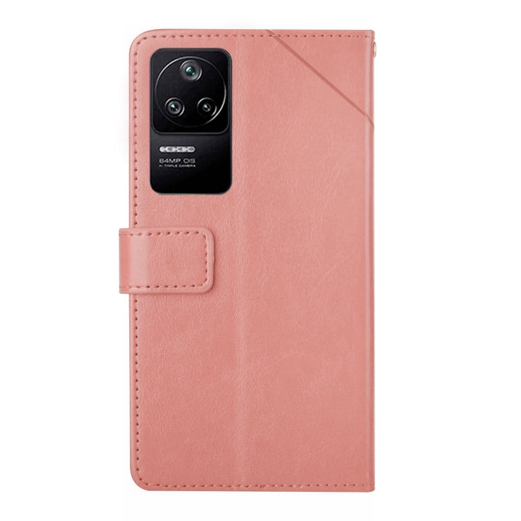 Rose gold leather flip phone case with Y stitching and camera window