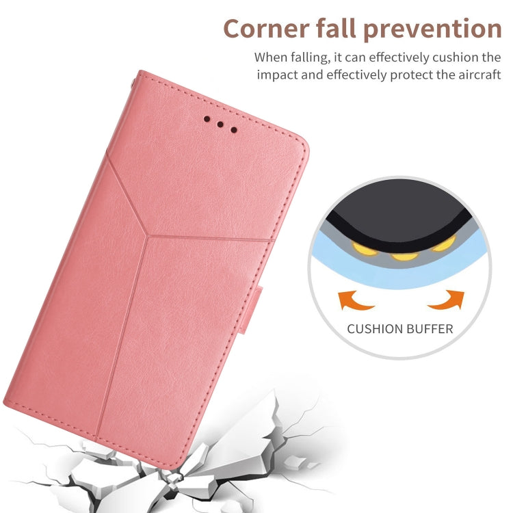 Rose gold leather flip phone case with corner protection cushioning and Y stitching