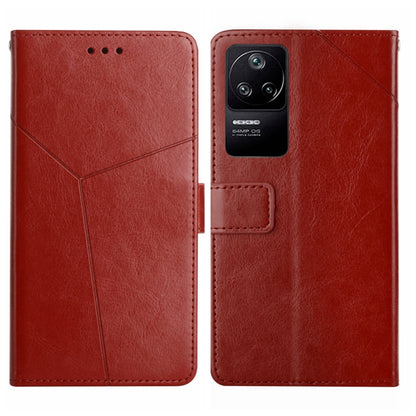 Brown leather flip phone case with Y stitching and camera cutout