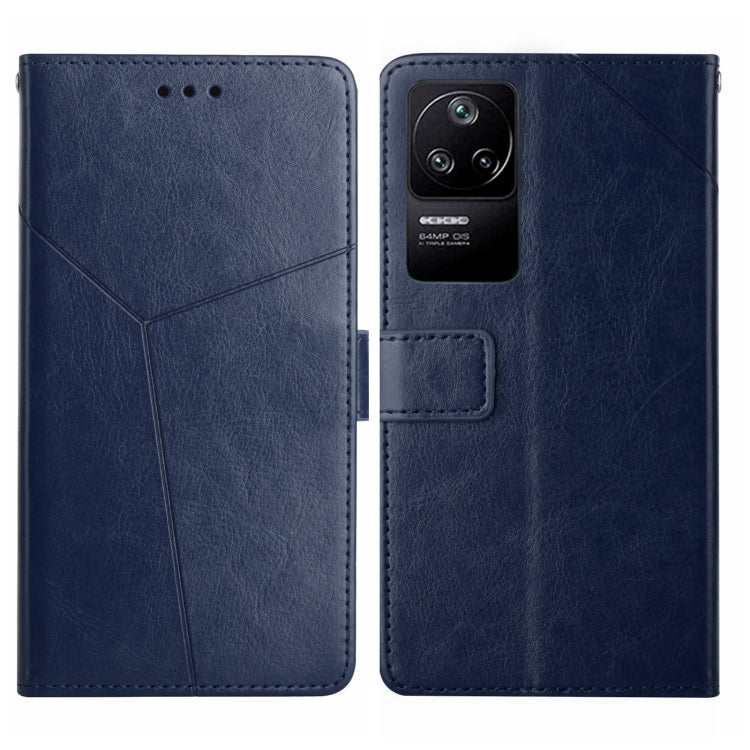 Blue leather flip phone case with Y stitching and camera cutout