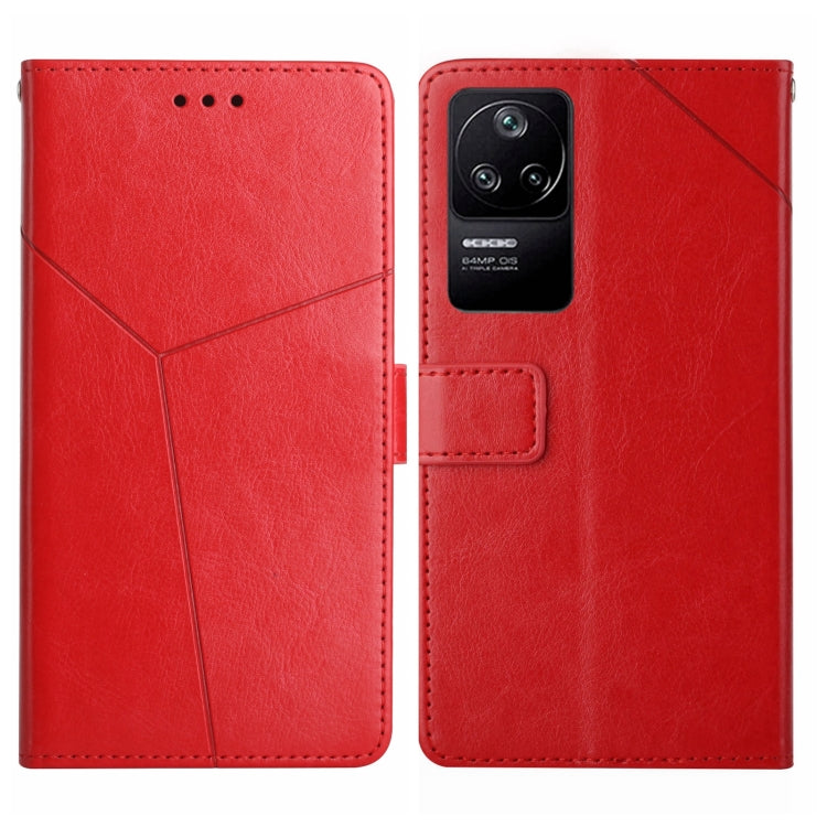 Red leather flip phone case with Y-stitch design and rear camera cutout for Xiaomi Poco phones