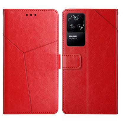 Red leather flip phone case with Y-stitch design and rear camera cutout for Xiaomi Poco phones