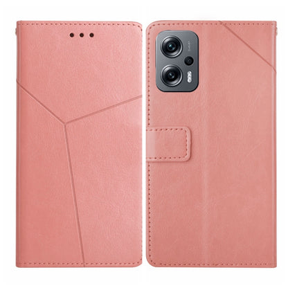 Rose pink leather flip phone case with Y-stitch design and rear camera cutout