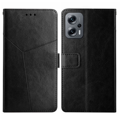 Black leather flip phone case with Y-stitch design and rear camera cutout