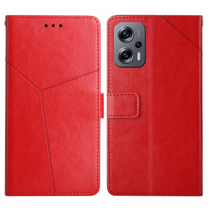 Red leather flip phone case with Y-stitch pattern and rear camera opening
