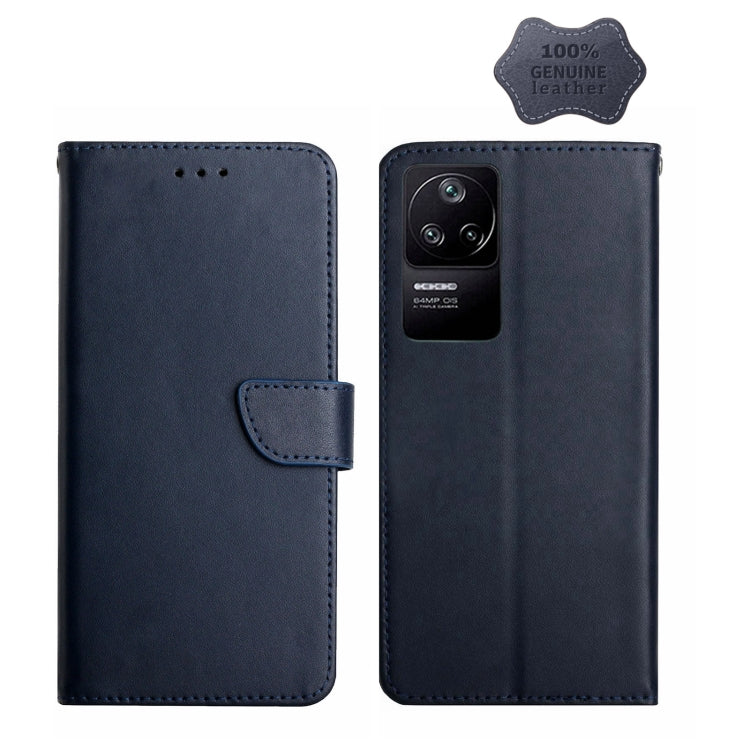 Dark blue genuine leather flip phone case with side strap and camera cutout