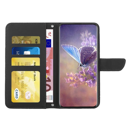 Black embossed leather wallet phone case with card slots and standing open cover