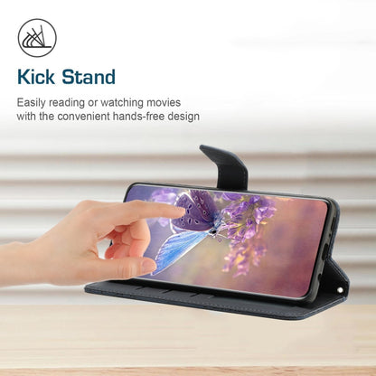 Black embossed leather wallet phone case with kickstand flap for propped viewing