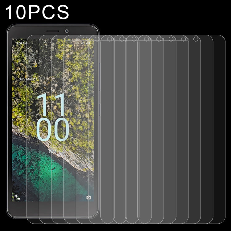 Tempered glass screen protector set, 10-pack, clear film over phone display screen