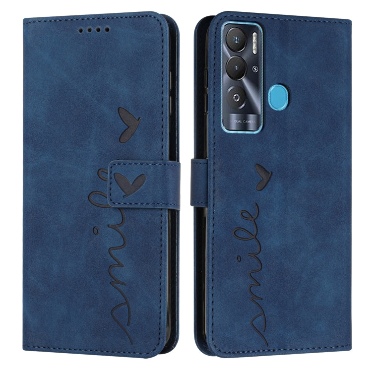 Blue leather wallet phone case with heart pattern and flip cover, camera cutout