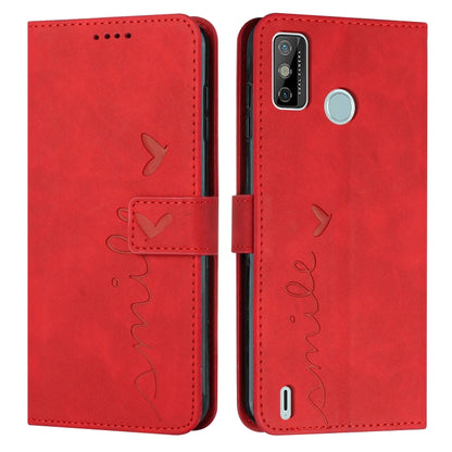 Red leather wallet phone case with heart pattern and flip cover, side button opening