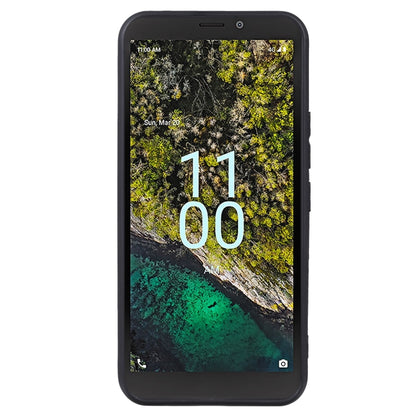 Black TPU phone case covering a phone front with speaker and camera cutouts