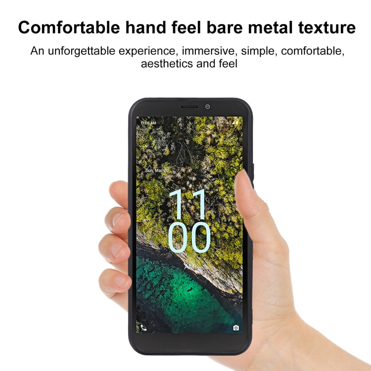 Black TPU phone case on a phone, held in hands; slim protective cover