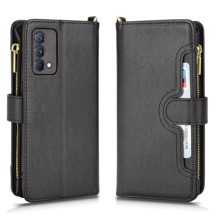 Black litchi-textured zipper leather phone case, side zipper and card holder