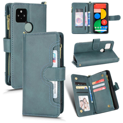 Teal litchi-texture leather phone wallet case with zipper and card compartments.