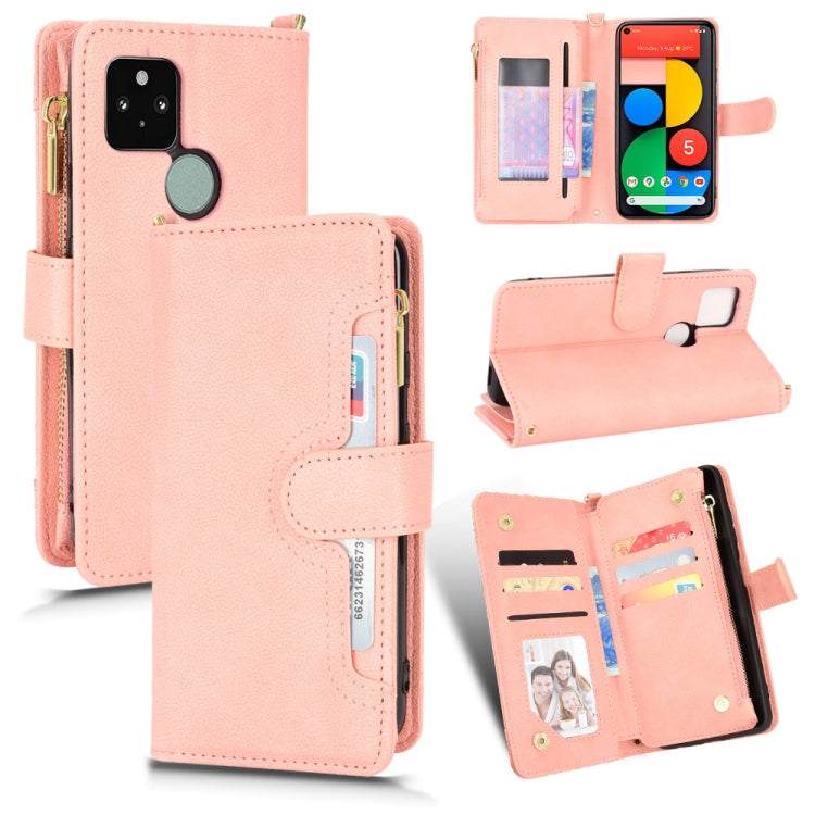 Pink litchi texture zipper leather phone case with card slots and magnetic stand