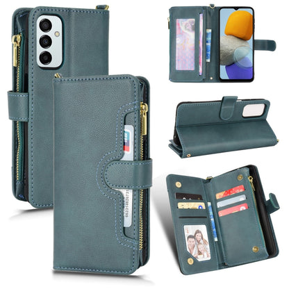 Teal litchi texture zipper leather phone case with card slots and folding stand
