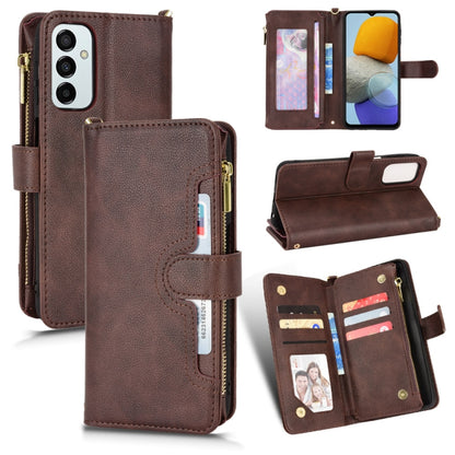 Brown litchi texture zipper leather phone case with card slots and folding stand