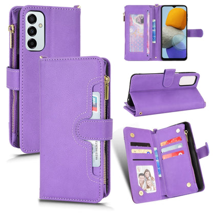 Purple litchi texture zipper leather phone case with card slots and folding stand
